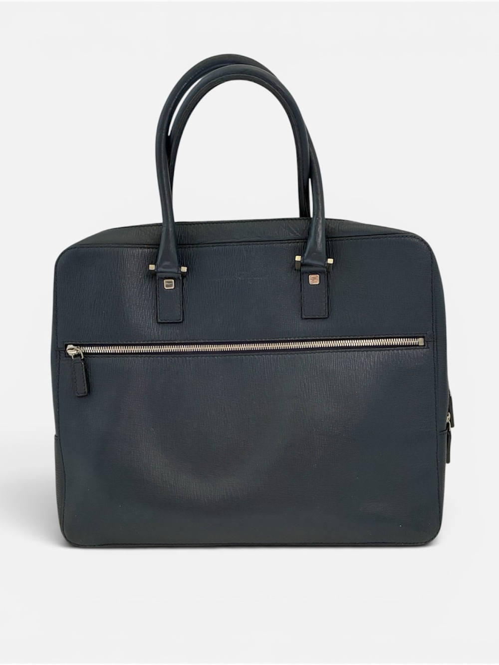 Salvatore Ferragamo Navy Blue Leather Briefcase Business Laptop Bag Italy